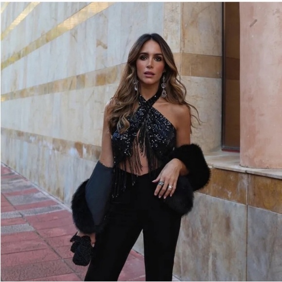 ✨ NWT Zara Fringed Sequin Velvet Jumpsuit ✨ - Picture 2 of 9